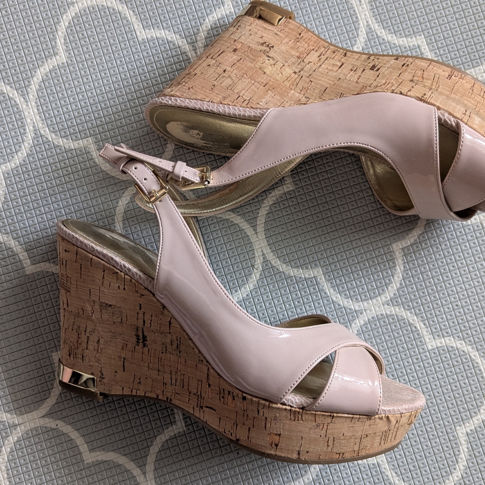 Marc Fisher Pink Cork Wedge Sandals